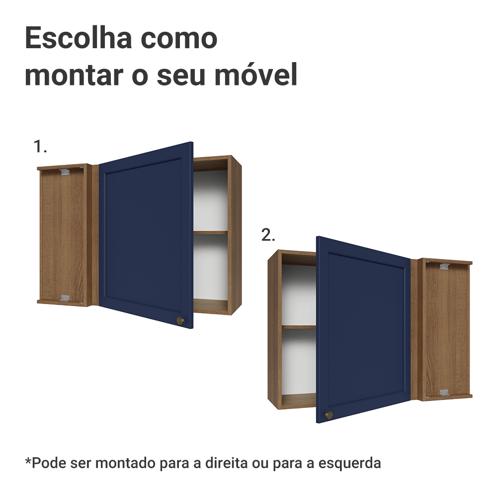 Armário Aéreo de Canto 1 Porta Rustic/Azul Vik Madesa