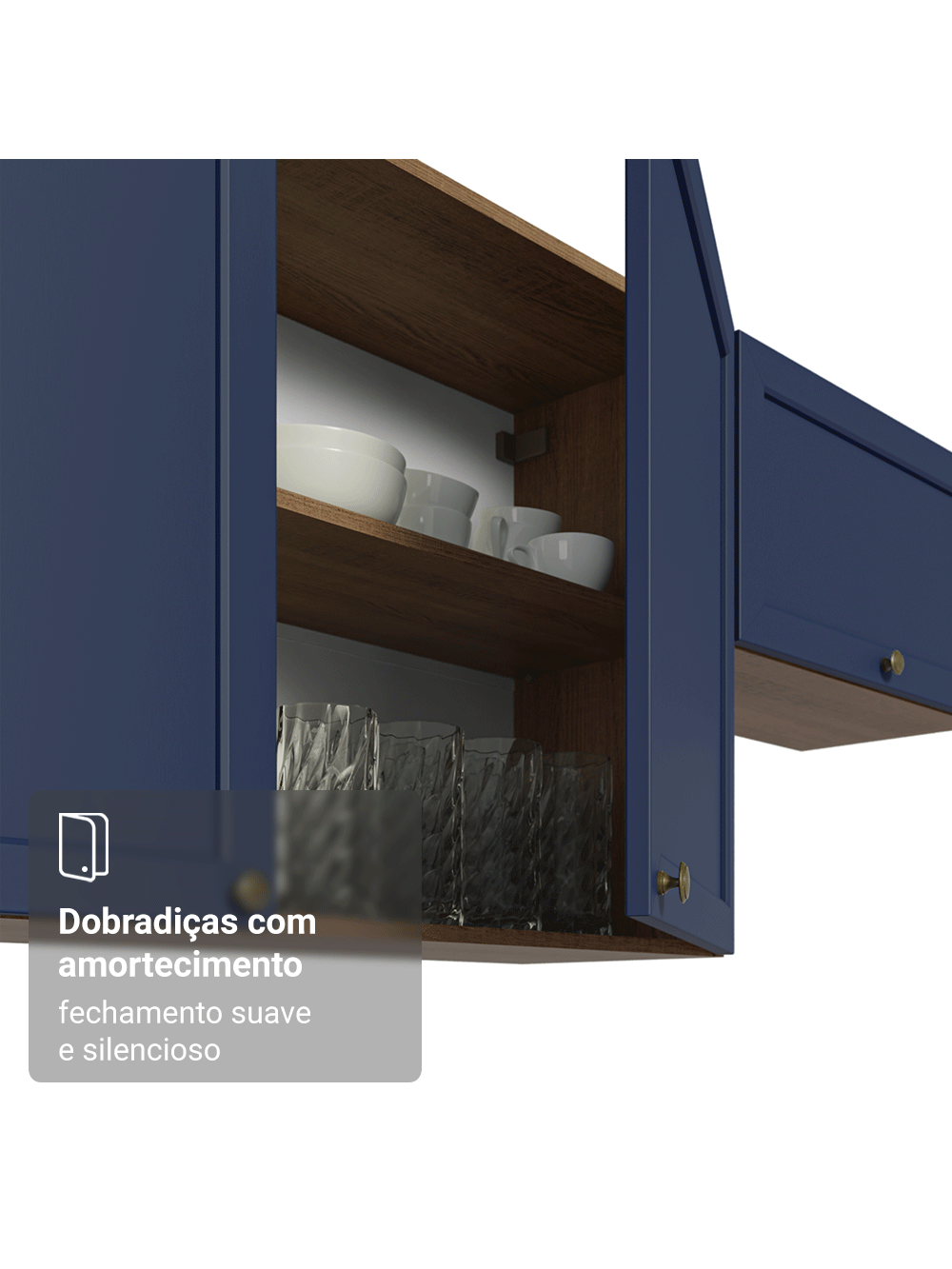 Armário Aéreo de Canto 1 Porta Rustic/Azul Vik Madesa