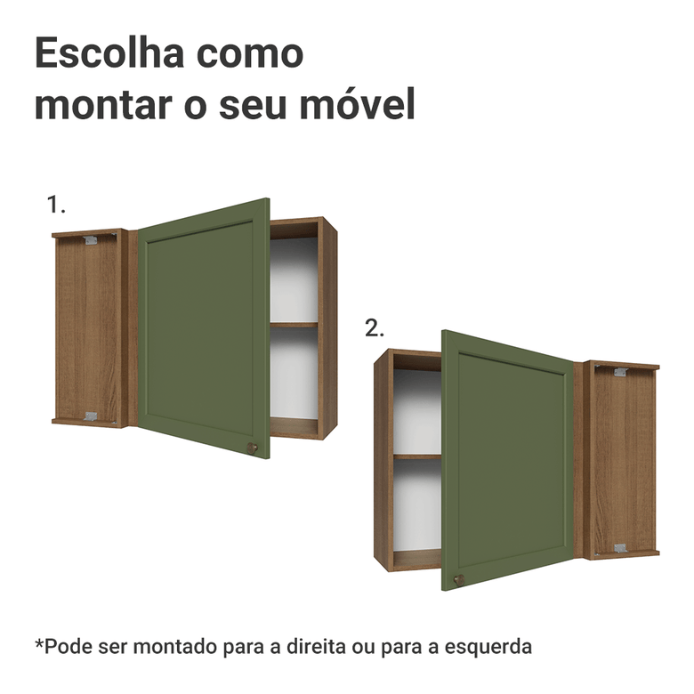 Armário Aéreo de Canto 1 Porta Rustic/Verde Vik Madesa