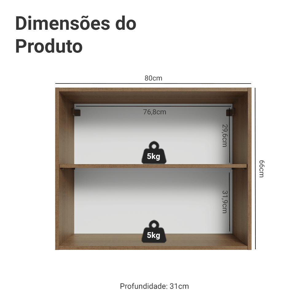 Armário Aéreo 80 cm 2 Portas Rustic/Branco Vik Madesa - Rustic/Branco