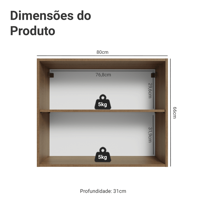 Armário Aéreo 80 cm 2 Portas Rustic/Branco Vik Madesa