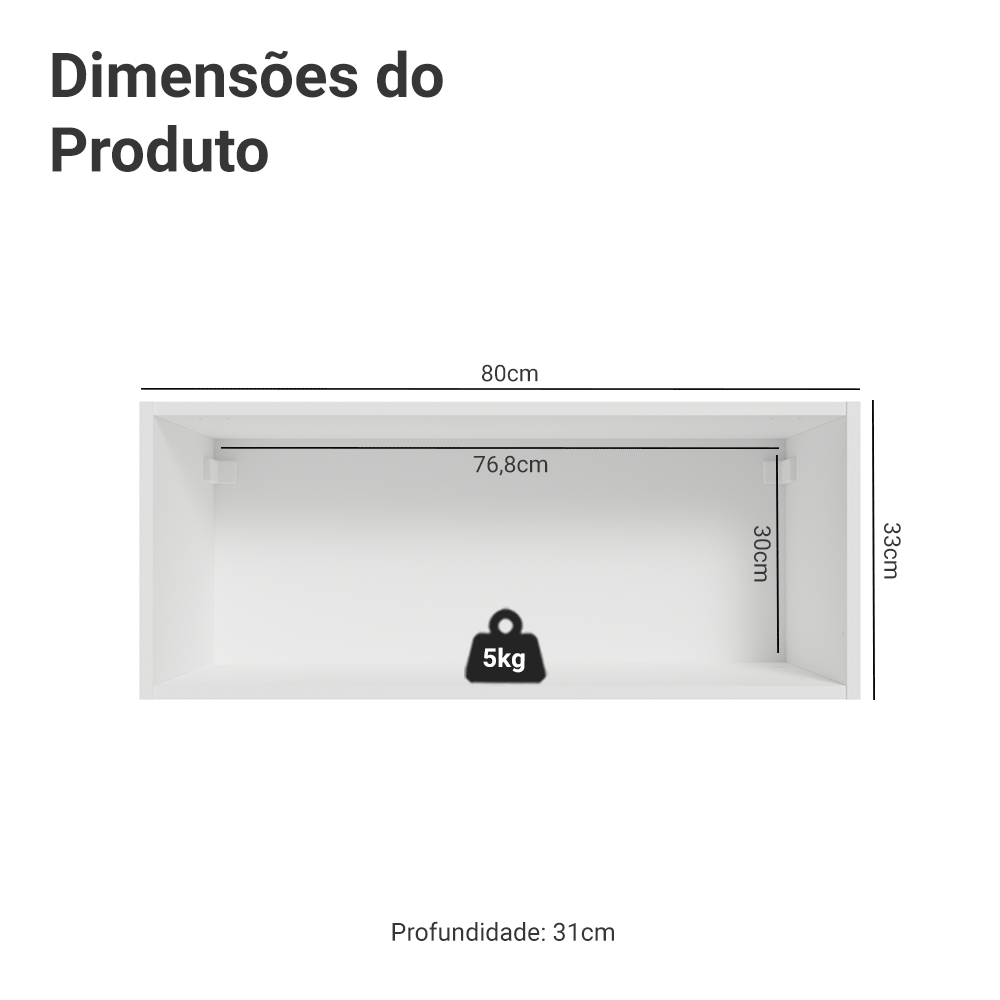 Armário Aéreo 80 cm 1 Porta Basculante Branco Vik Madesa - Branco