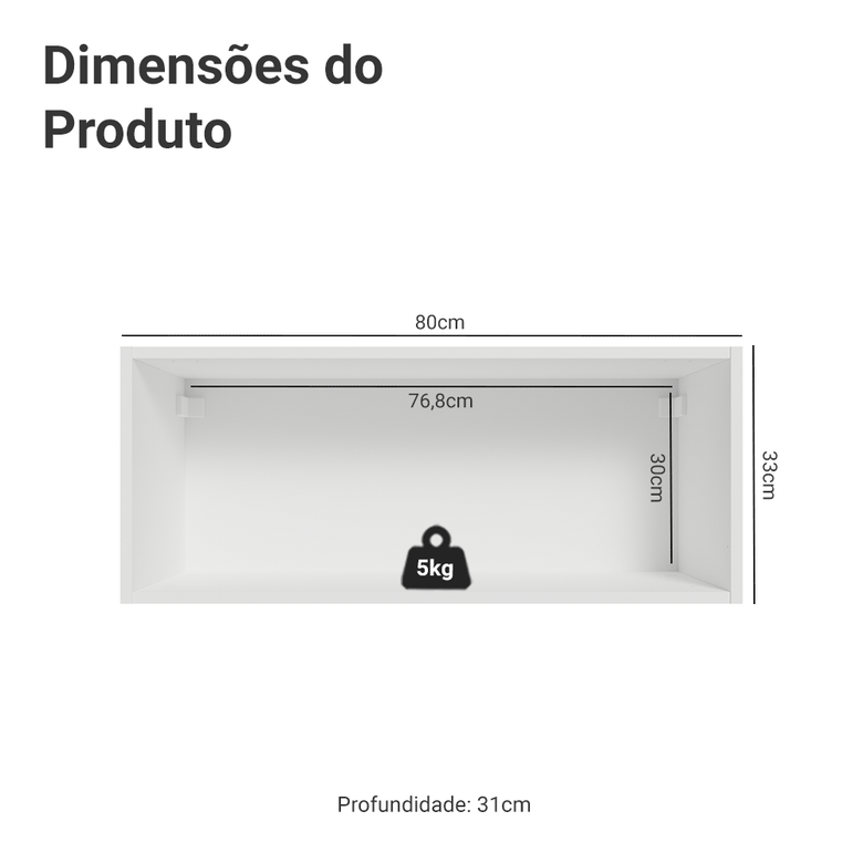 Armário Aéreo 80 cm 1 Porta Basculante Branco Vik Madesa