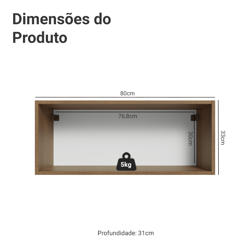 Armário Aéreo 80 cm 1 Porta Basculante Rustic/Branco Vik Madesa - Rustic/Branco