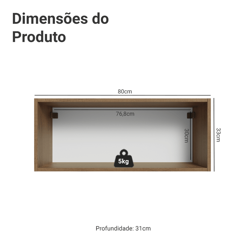 Armário Aéreo 80 cm 1 Porta Basculante Rustic/Branco Vik Madesa