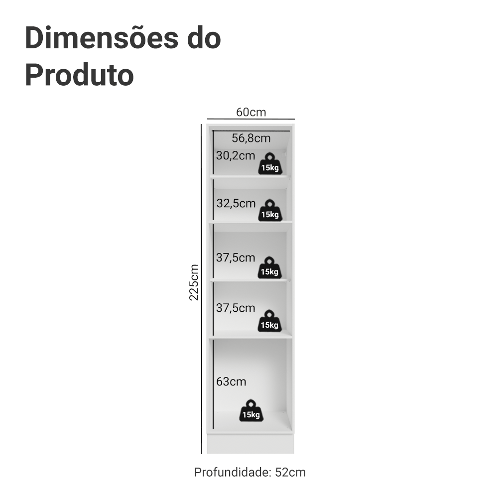 Paneleiro 60 cm 3 Portas Branco Vik Madesa - Branco