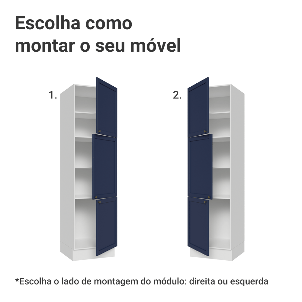 Paneleiro 60 cm 3 Portas Branco/Azul Vik Madesa