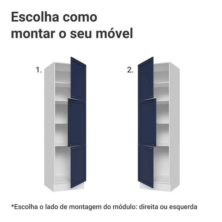 Paneleiro 60 cm 3 Portas Branco/Azul Vik Madesa