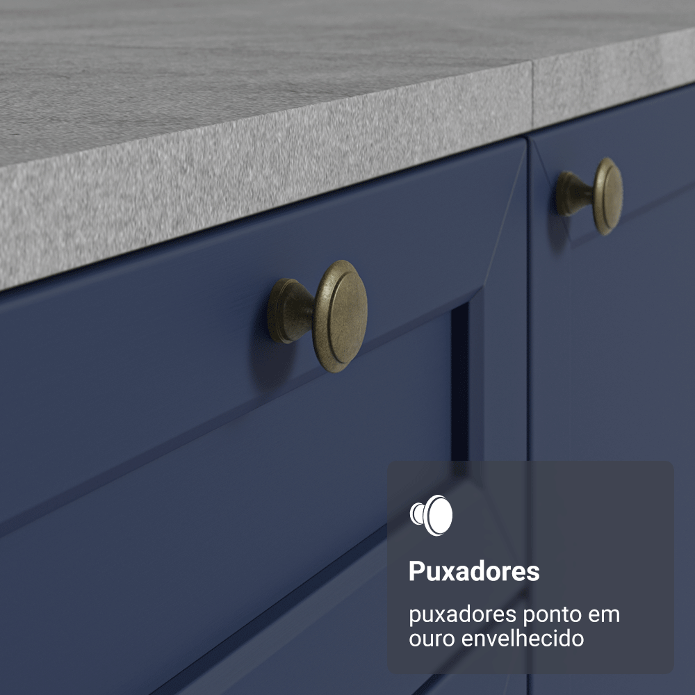 Paneleiro 60 cm 3 Portas Branco/Azul Vik Madesa