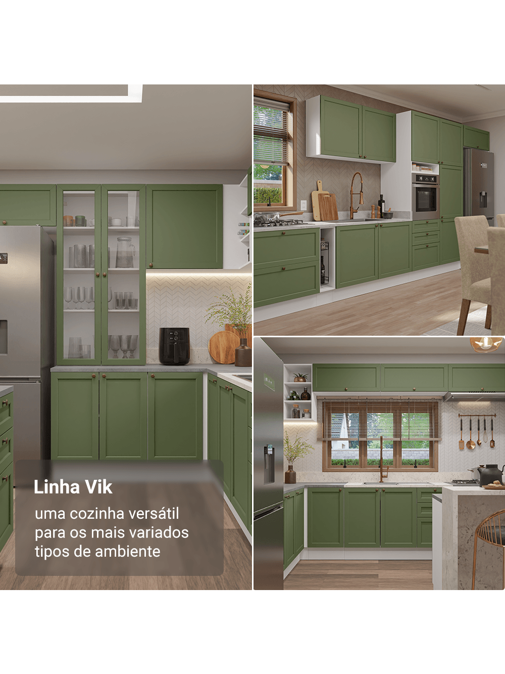 Paneleiro 60 cm 3 Portas Branco/Verde Vik Madesa