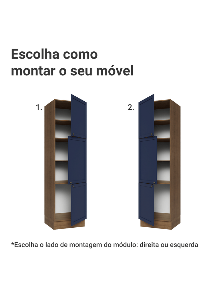 Paneleiro 60 cm 3 Portas Rustic/Azul Vik Madesa