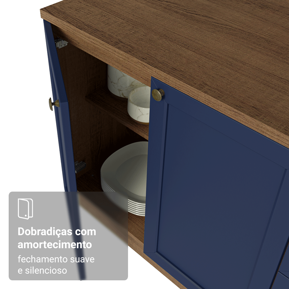 Paneleiro 60 cm 3 Portas Rustic/Azul Vik Madesa