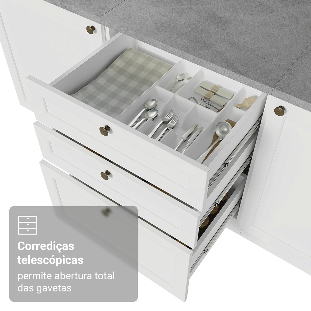 Torre Quente 60 cm 1 Porta 3 Gavetas Branco Vik Madesa