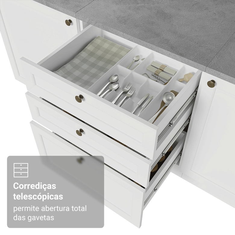 Torre Quente 60 cm 1 Porta 3 Gavetas Branco Vik Madesa