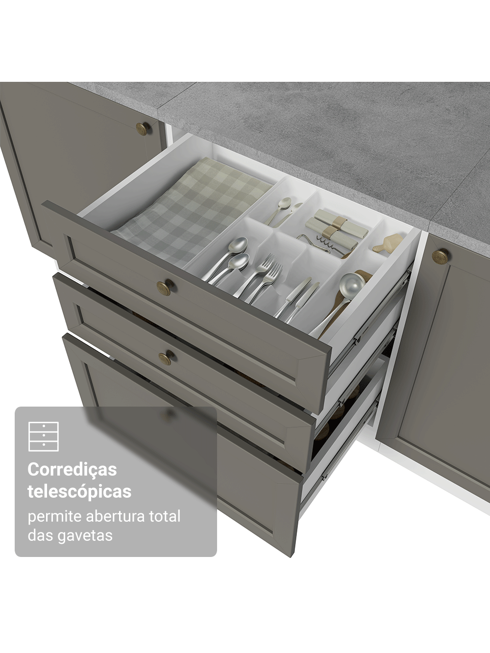 Torre Quente 60 cm 1 Porta 3 Gavetas Branco/Cinza Vik Madesa