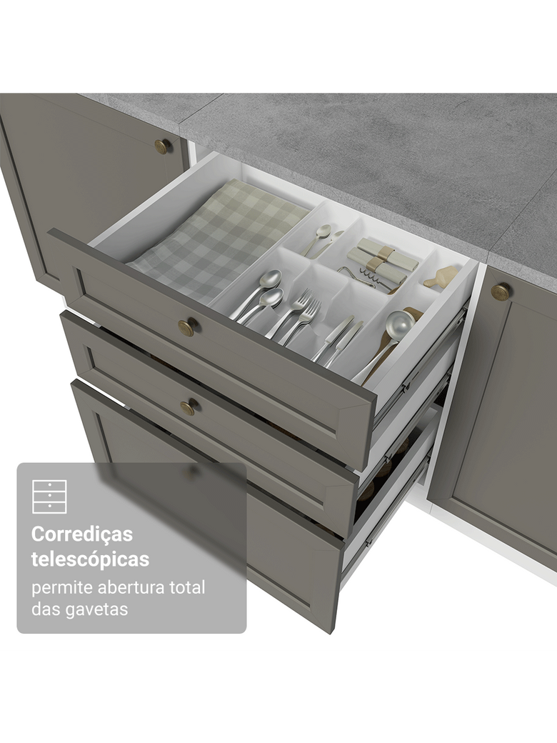 Torre Quente 60 cm 1 Porta 3 Gavetas Branco/Cinza Vik Madesa