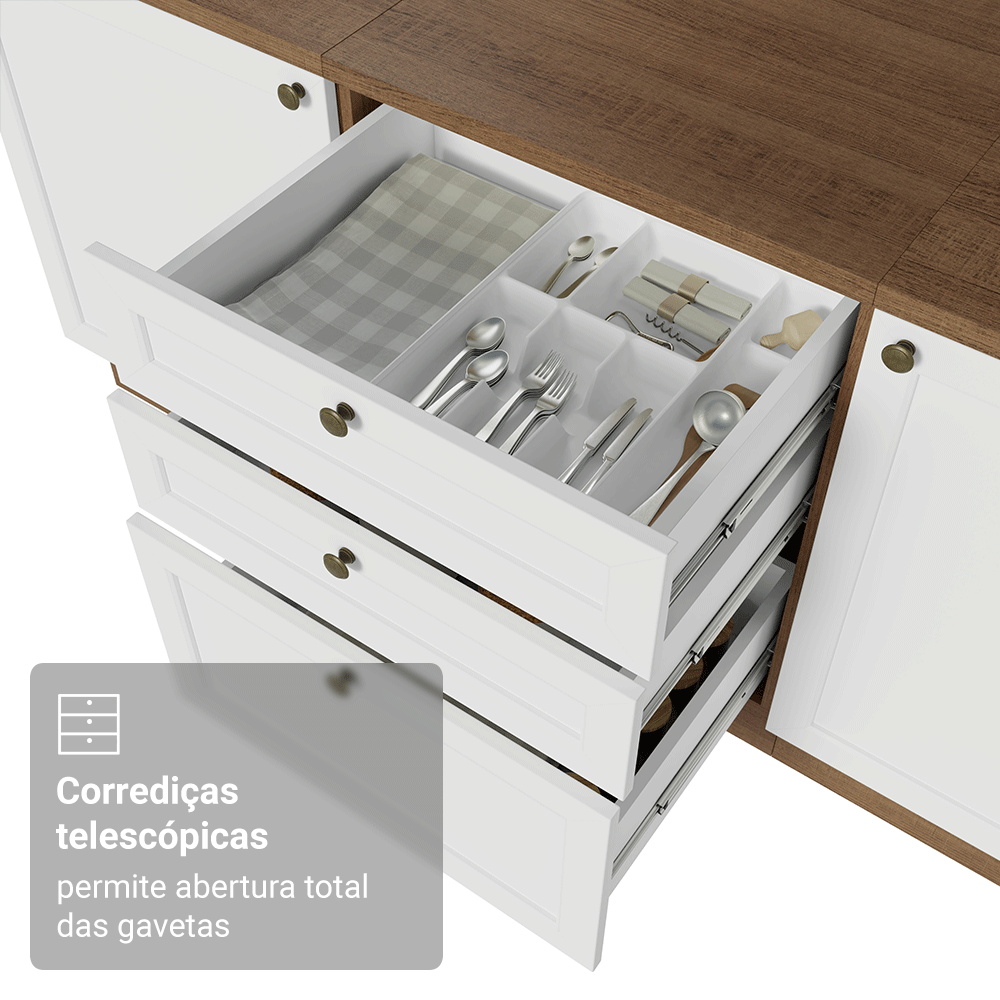 Torre Quente 60 cm 1 Porta 3 Gavetas Rustic/Branco Vik Madesa