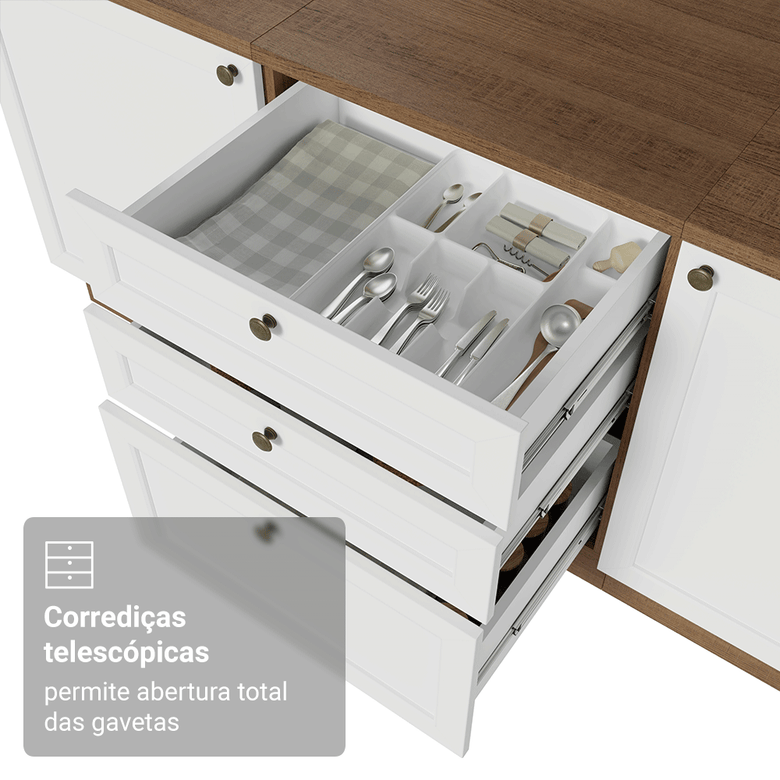 Torre Quente 60 cm 1 Porta 3 Gavetas Rustic/Branco Vik Madesa