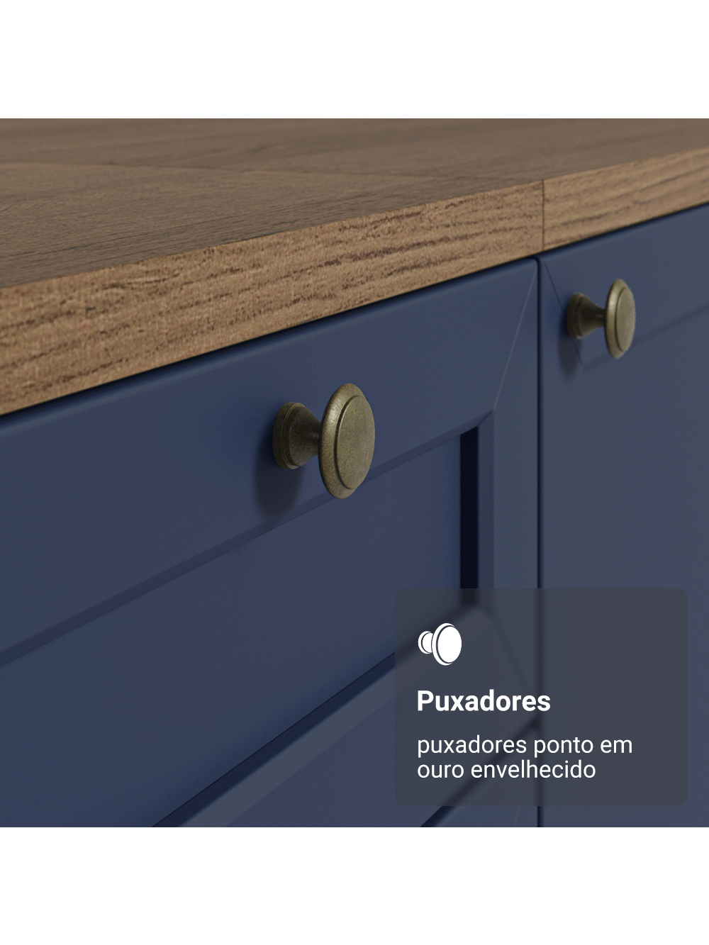 Torre Quente 60 cm 1 Porta 3 Gavetas Rustic/Azul Vik Madesa