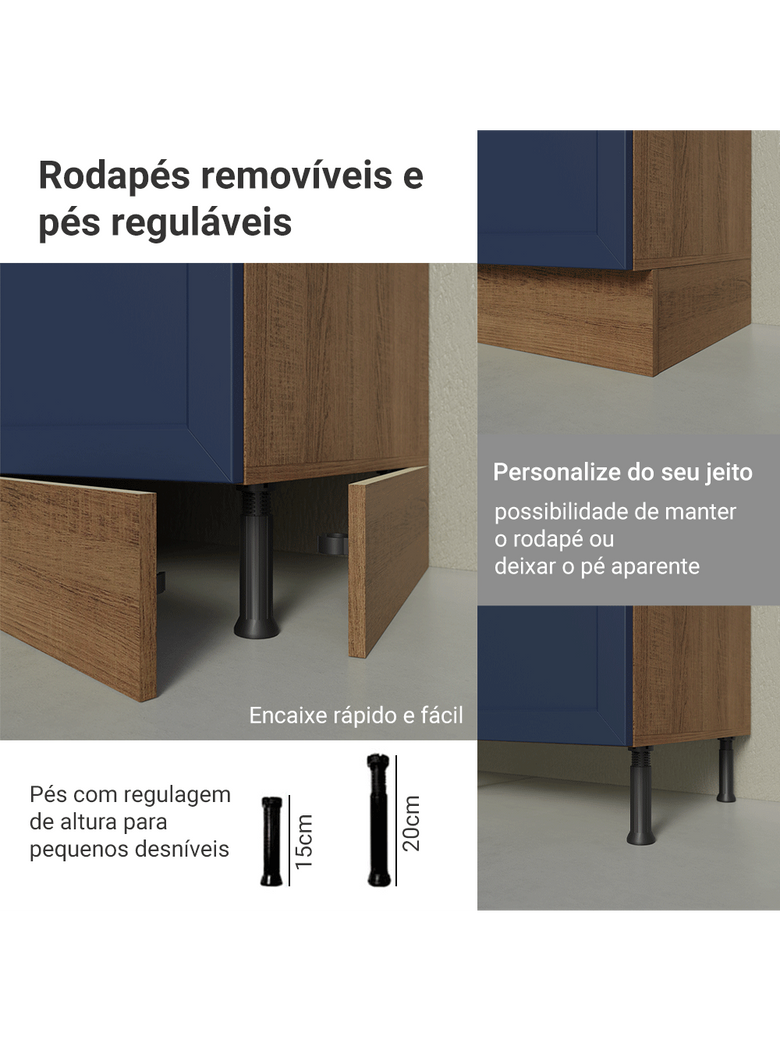 Torre Quente 60 cm 1 Porta 3 Gavetas Rustic/Azul Vik Madesa