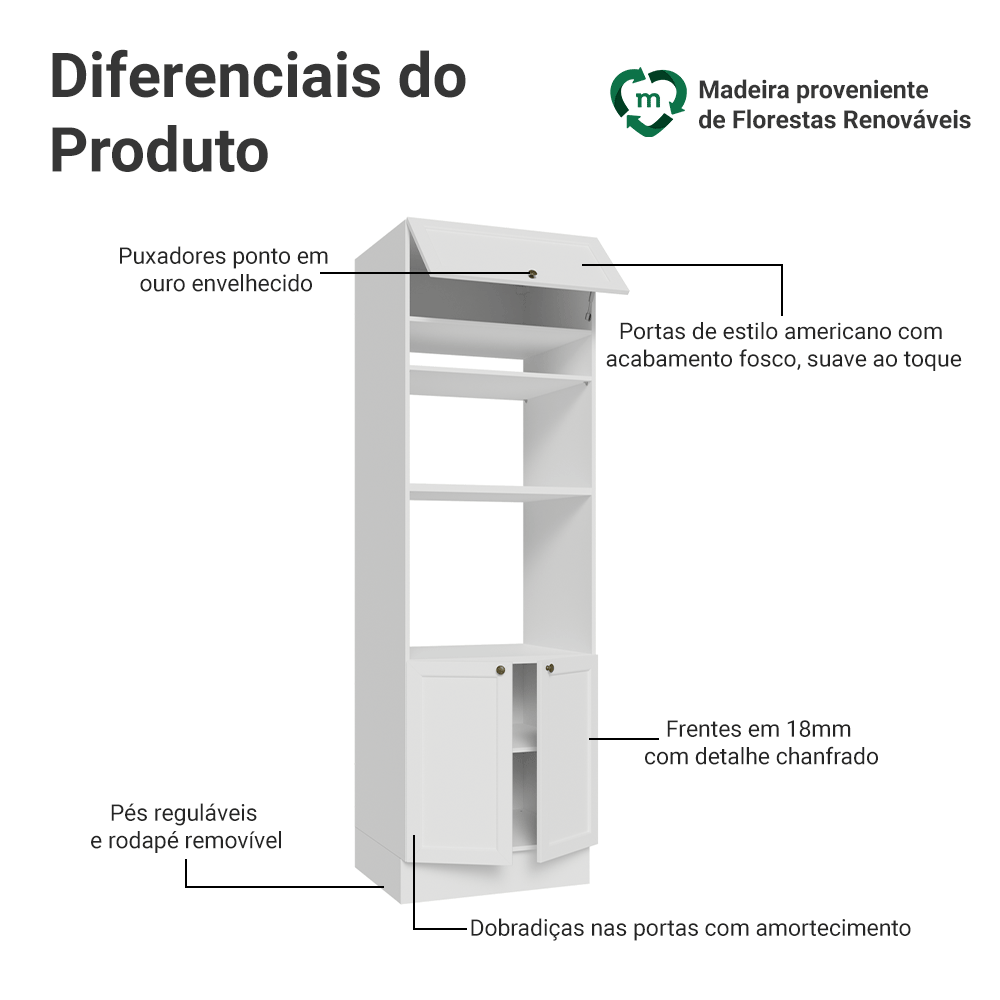 Torre Quente 70 cm 3 Portas Branco Vik Madesa