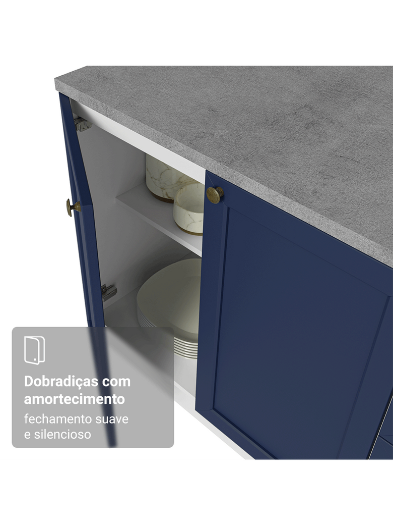 Torre Quente 70 cm 3 Portas Branco/Azul Vik Madesa