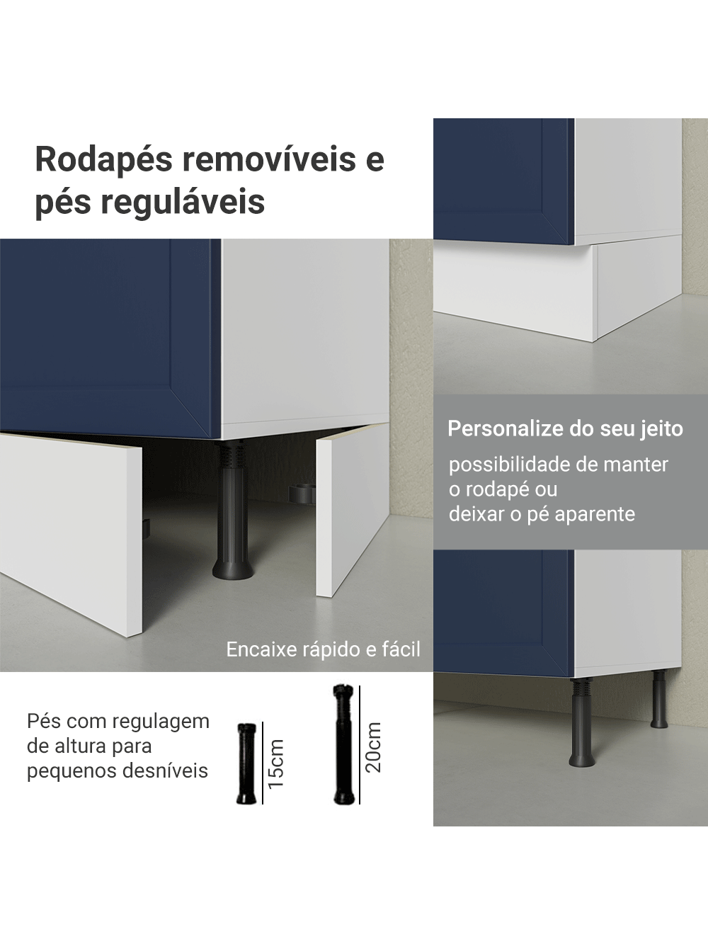 Torre Quente 70 cm 3 Portas Branco/Azul Vik Madesa