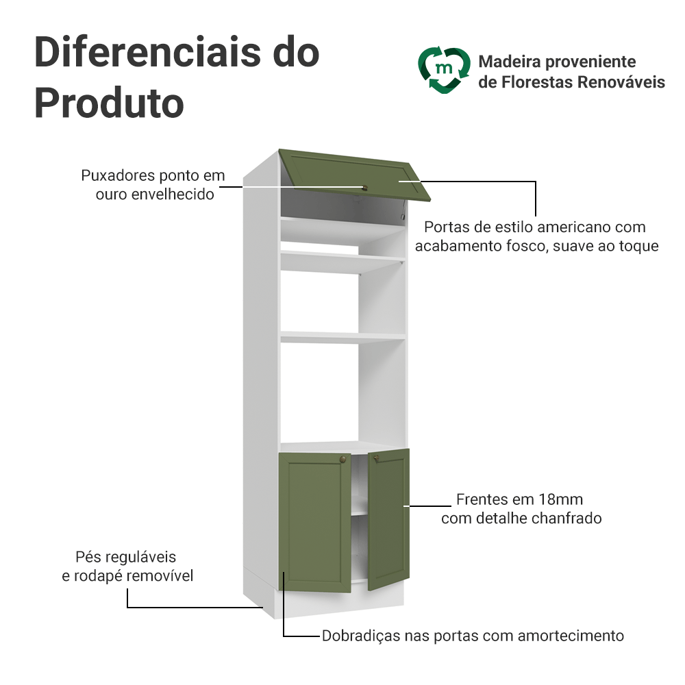 Torre Quente 70 cm 3 Portas Branco/Verde Vik Madesa