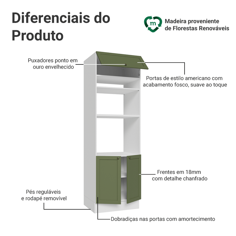 Torre Quente 70 cm 3 Portas Branco/Verde Vik Madesa