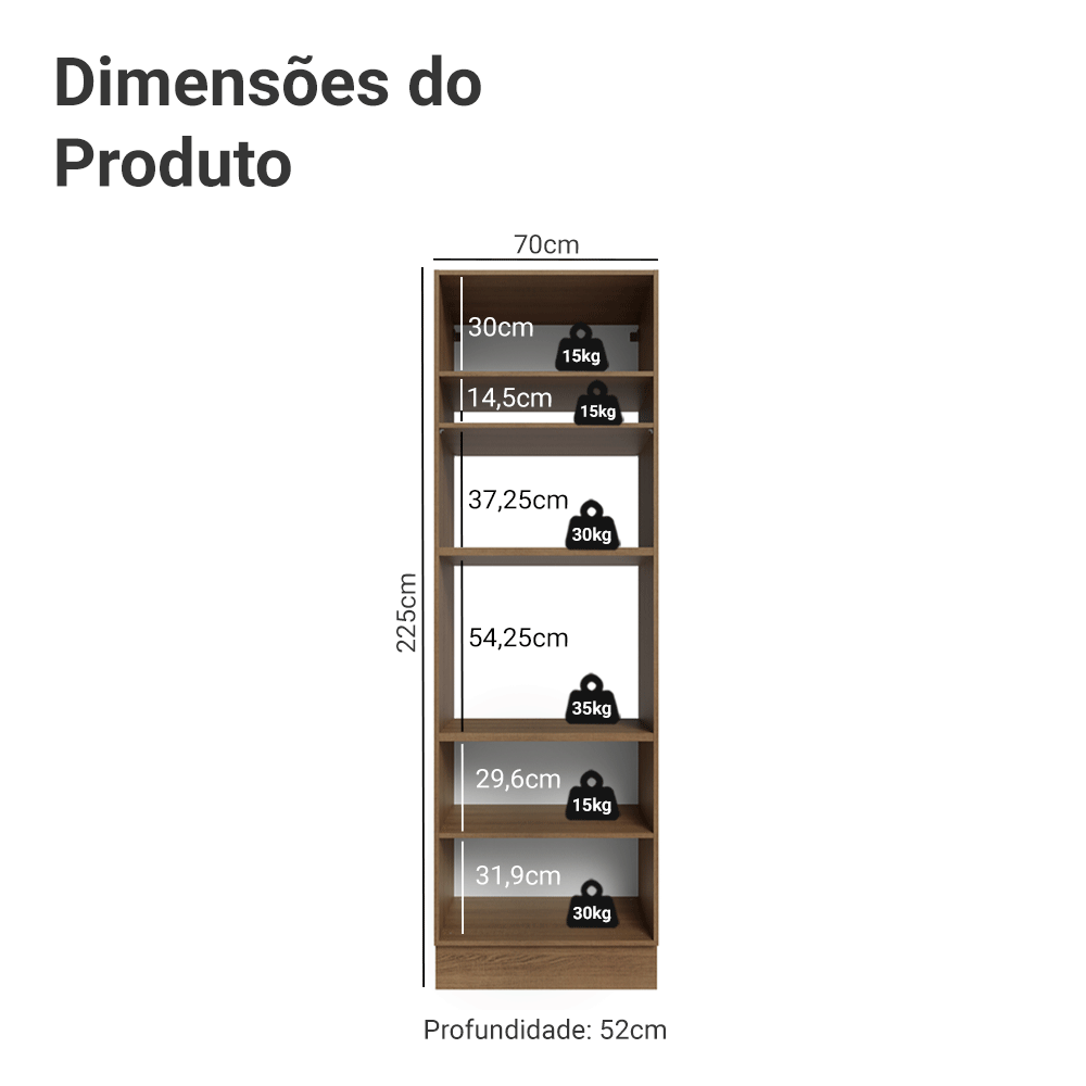 Torre Quente 70 cm 3 Portas Rustic/Cinza Vik Madesa - Rustic/Cinza