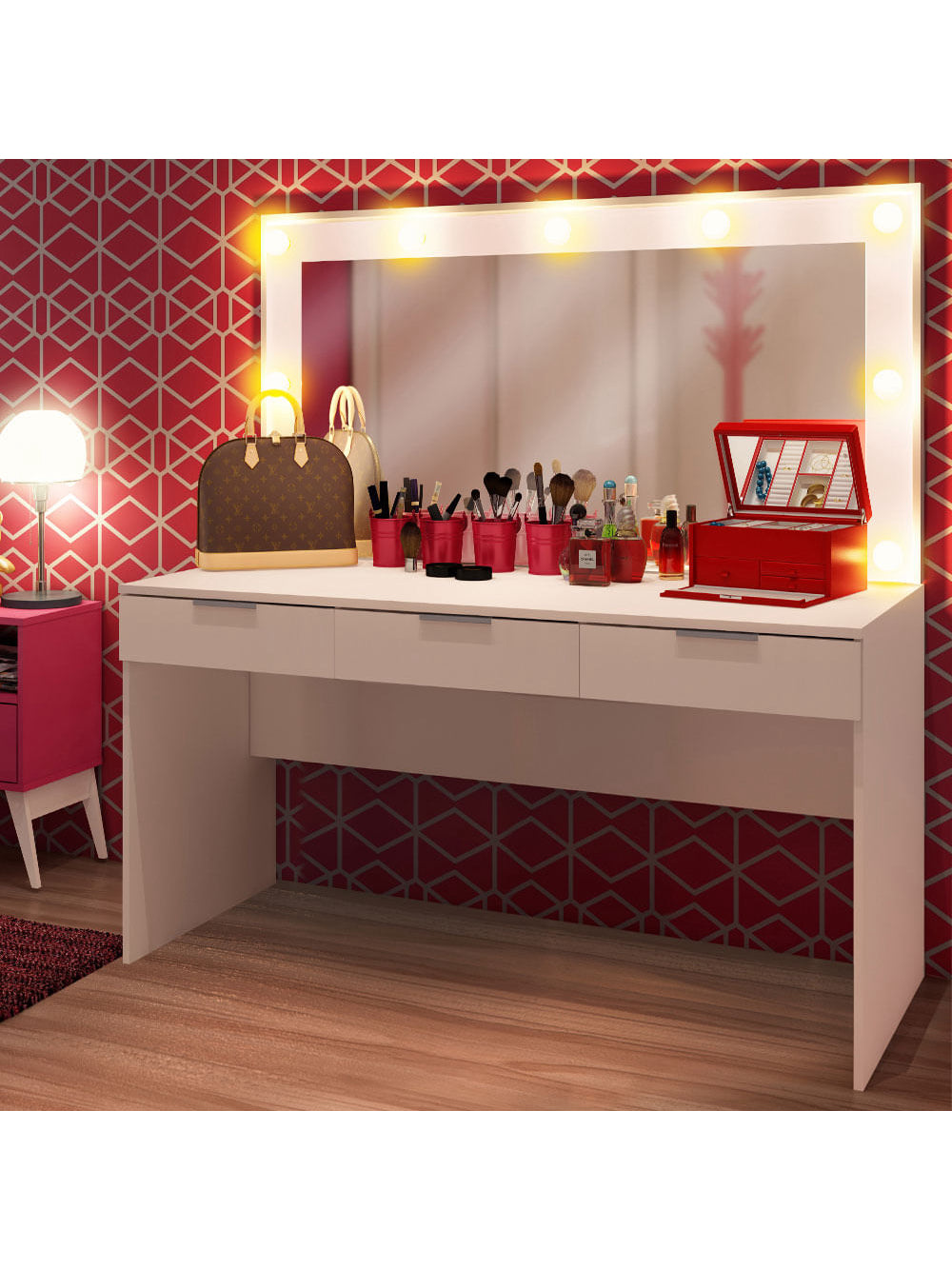Penteadeira Madesa Camarim Carly com 3 Gavetas (Sem Painel) Branco - Branco