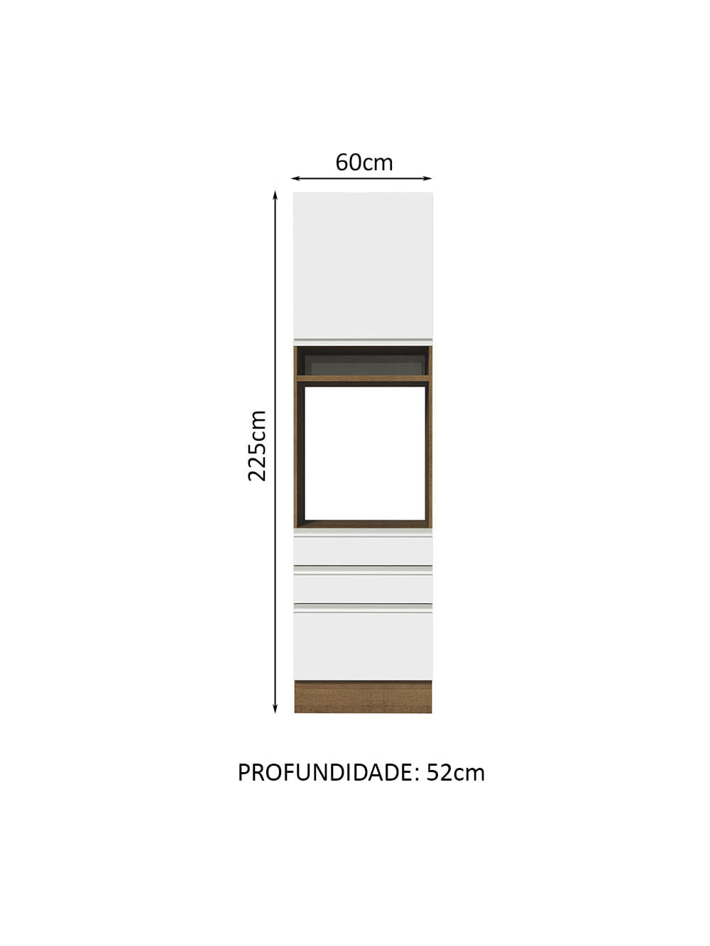 Torre Quente Madesa Glamy 60 cm 1 Porta 3 Gavetas Rustic/Branco - Rustic/Branco