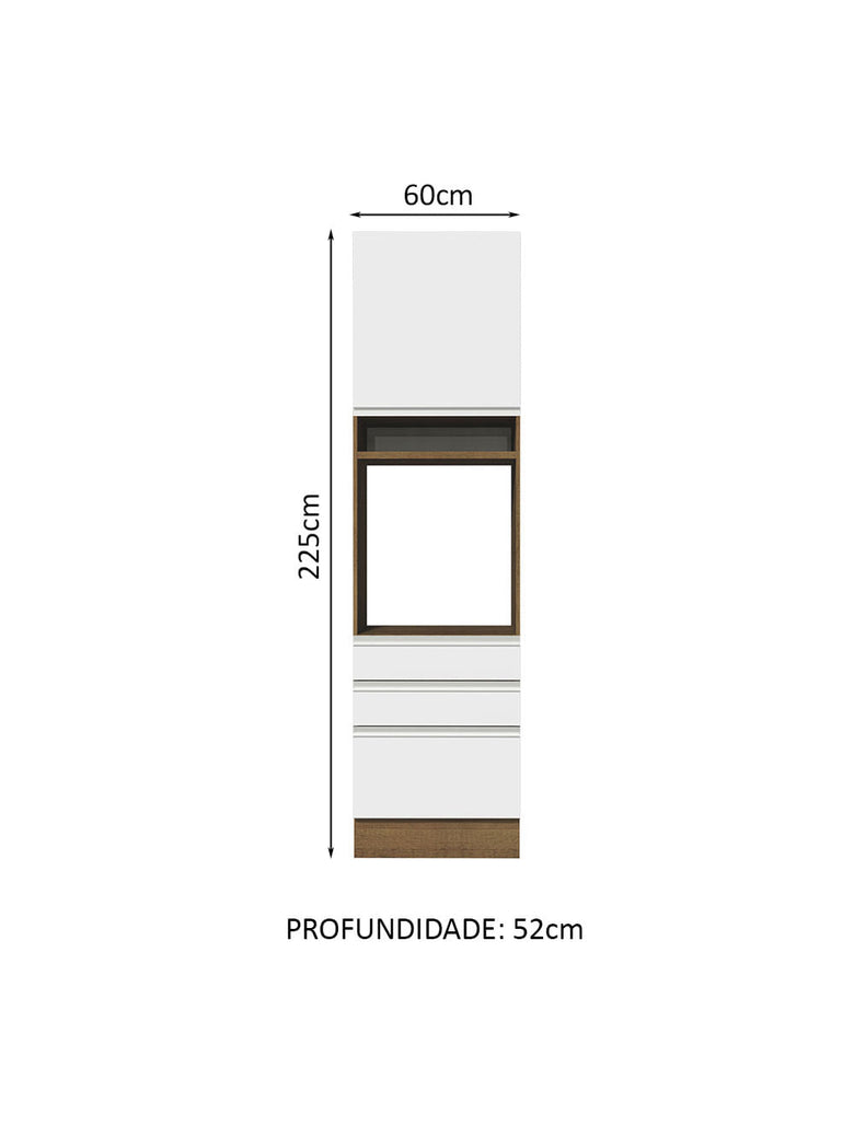 Torre Quente Madesa Glamy 60 cm 1 Porta 3 Gavetas Rustic/Branco