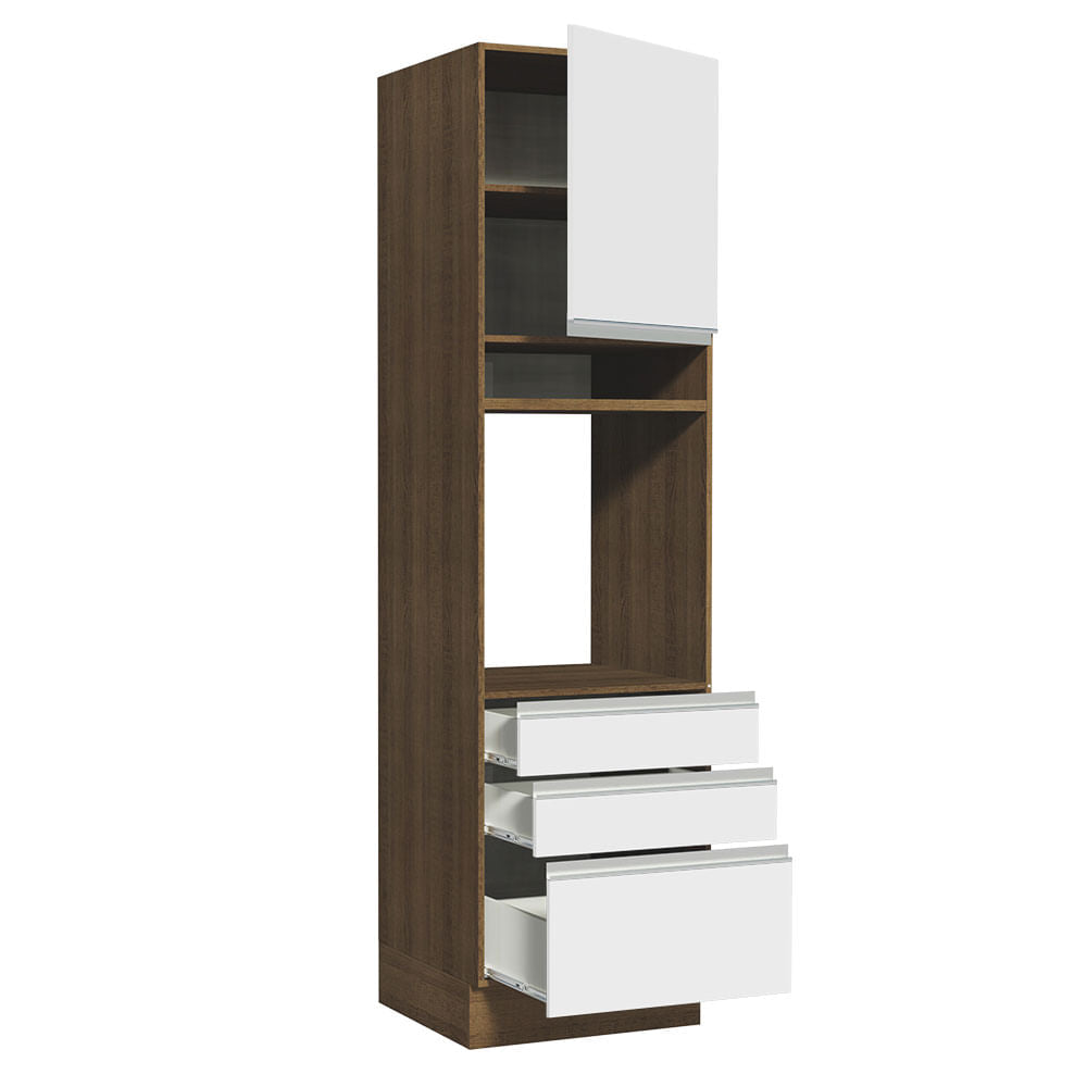 Torre Quente Madesa Glamy 60 cm 1 Porta 3 Gavetas Rustic/Branco