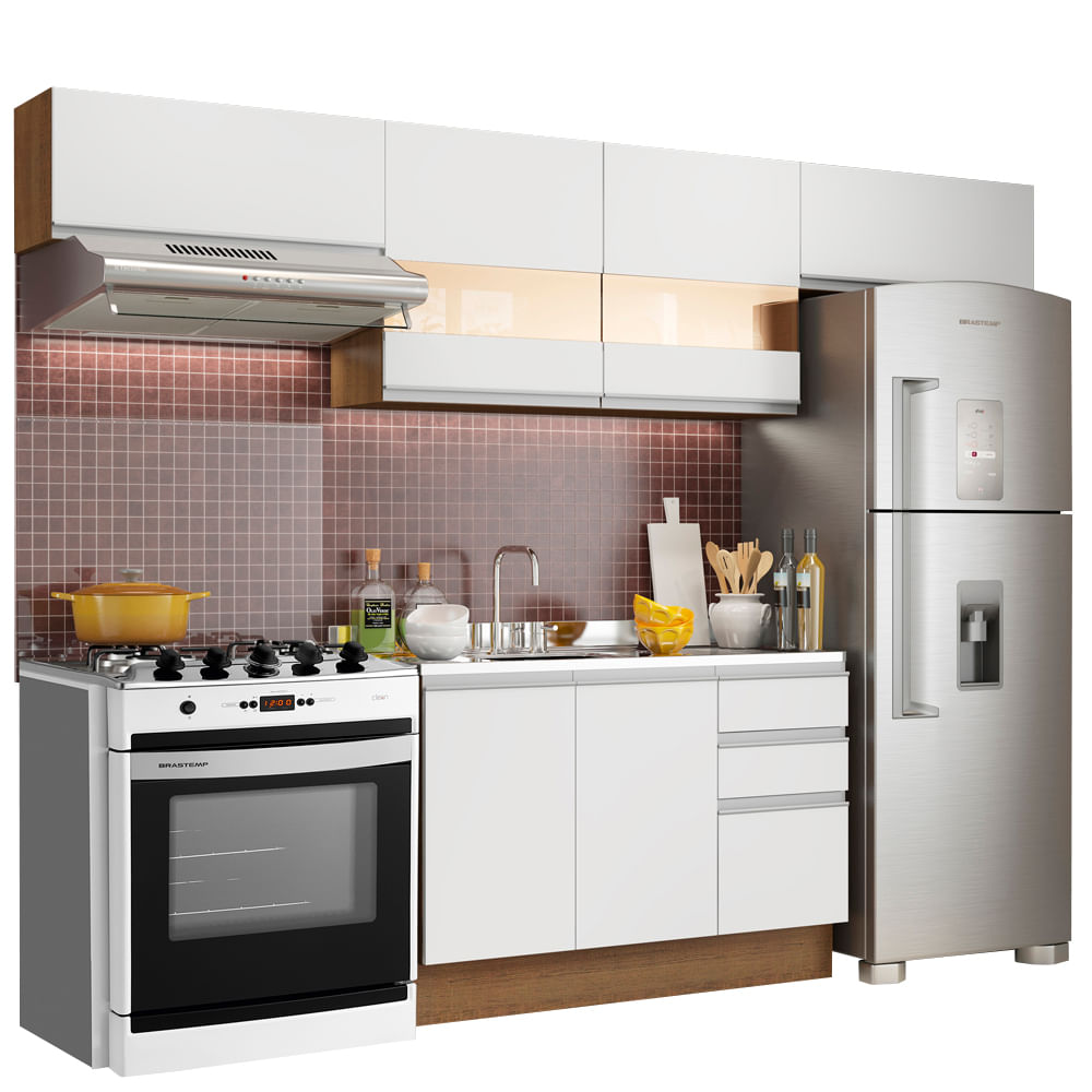 Armário de Cozinha Compacta 280cm Rustic/Branco Marina Madesa 01 - Rustic/Branco