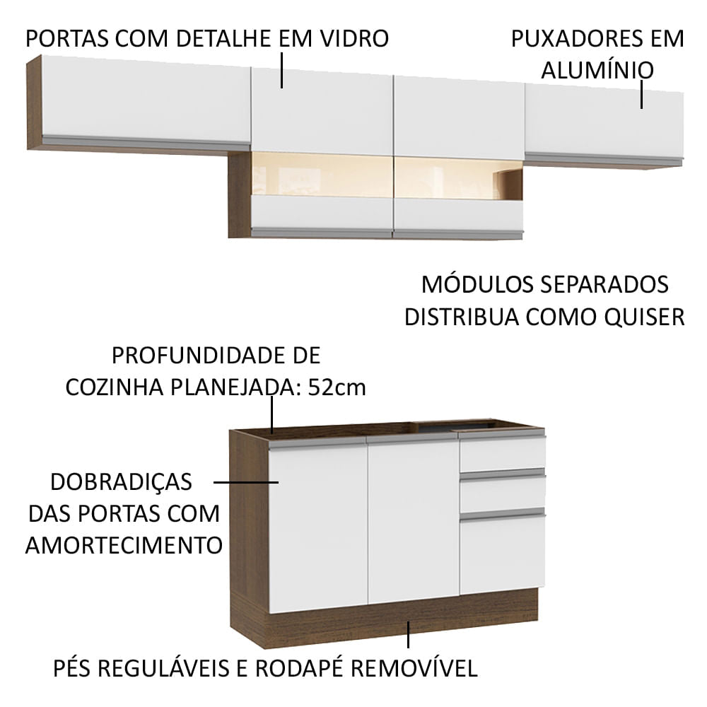 Armário de Cozinha Compacta 280cm Rustic/Branco Marina Madesa 01