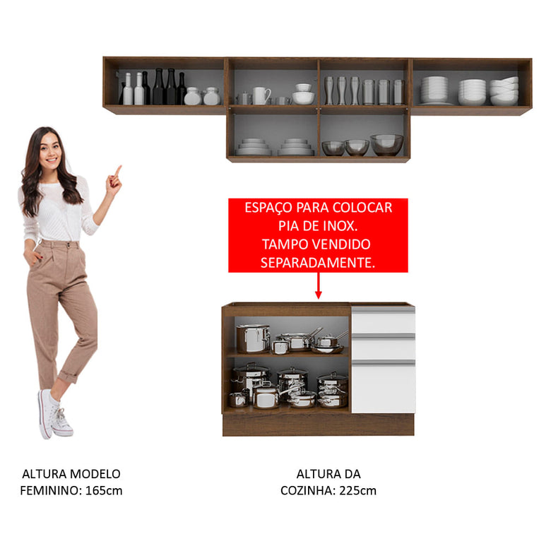 Armário de Cozinha Compacta 280cm Rustic/Branco Marina Madesa 01