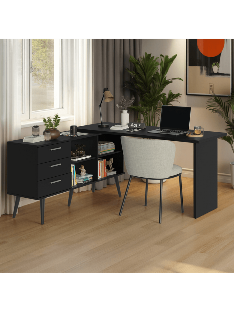 Mesa de Escritório em L 3 Gavetas Prreto Lisboa Madesa XA