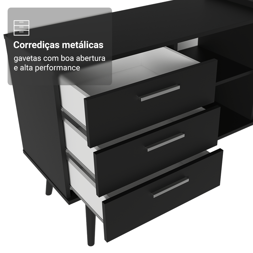 Mesa de Escritório em L 3 Gavetas Prreto Lisboa Madesa XA