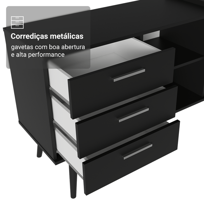 Mesa de Escritório em L 3 Gavetas Prreto Lisboa Madesa XA