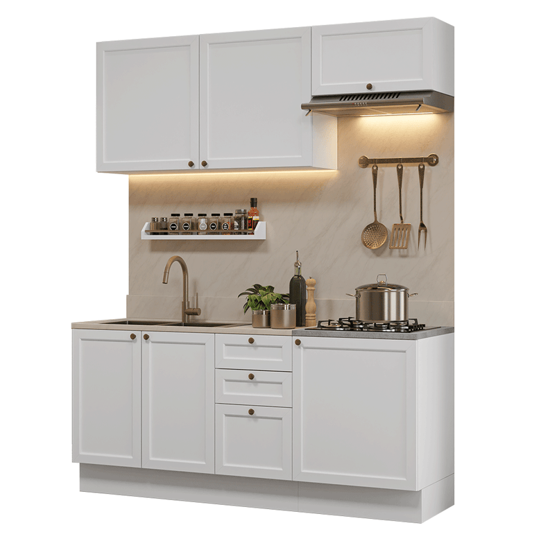Armário de Cozinha Compacta 180 cm Branco Vik Madesa 01