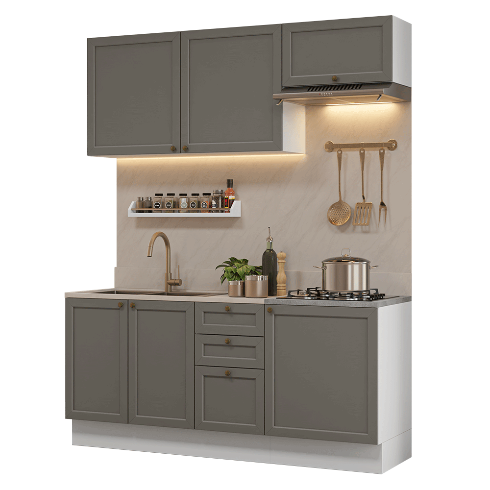 Armário de Cozinha Compacta 180 cm Branco/Cinza Vik Madesa 01 - Branco/Cinza