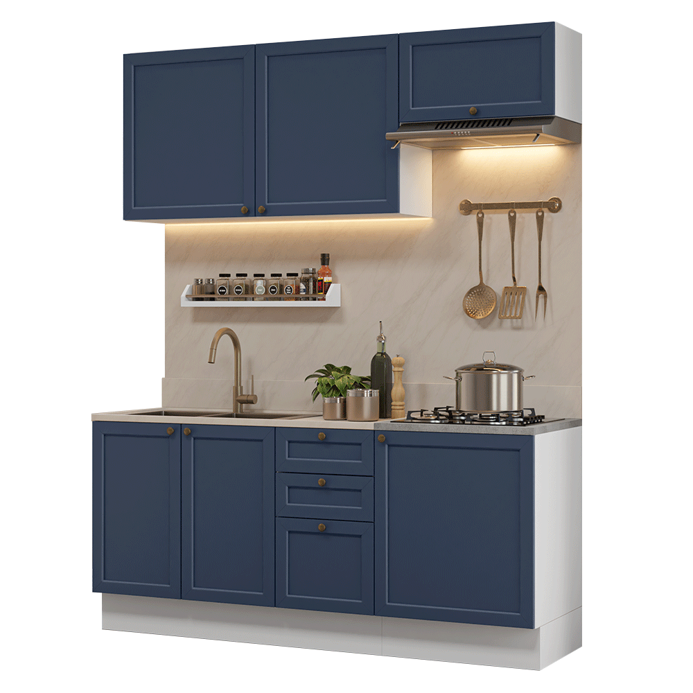 Armário de Cozinha Compacta 180 cm Branco/Azul Vik Madesa 01 - Branco/Azul