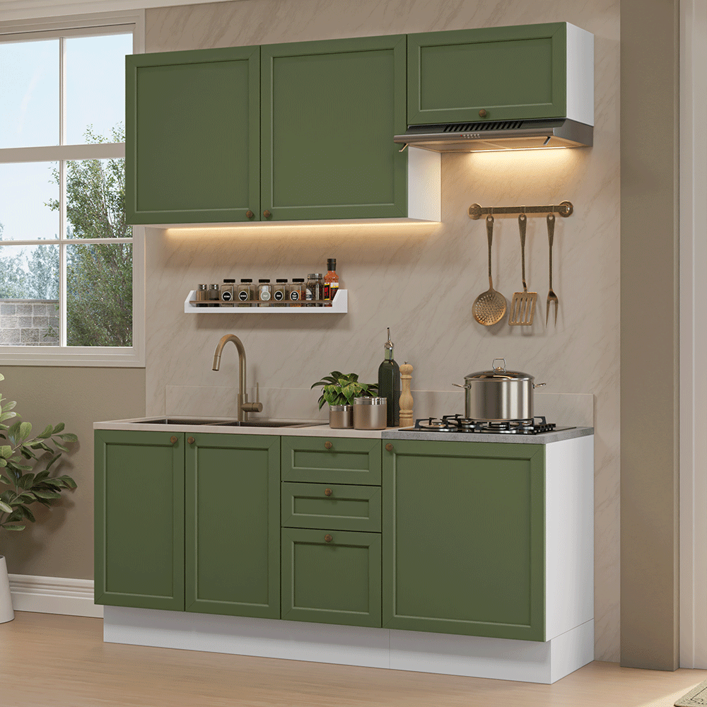 Armário de Cozinha Compacta 180 cm Branco/Verde Vik Madesa 01 - Branco/Verde