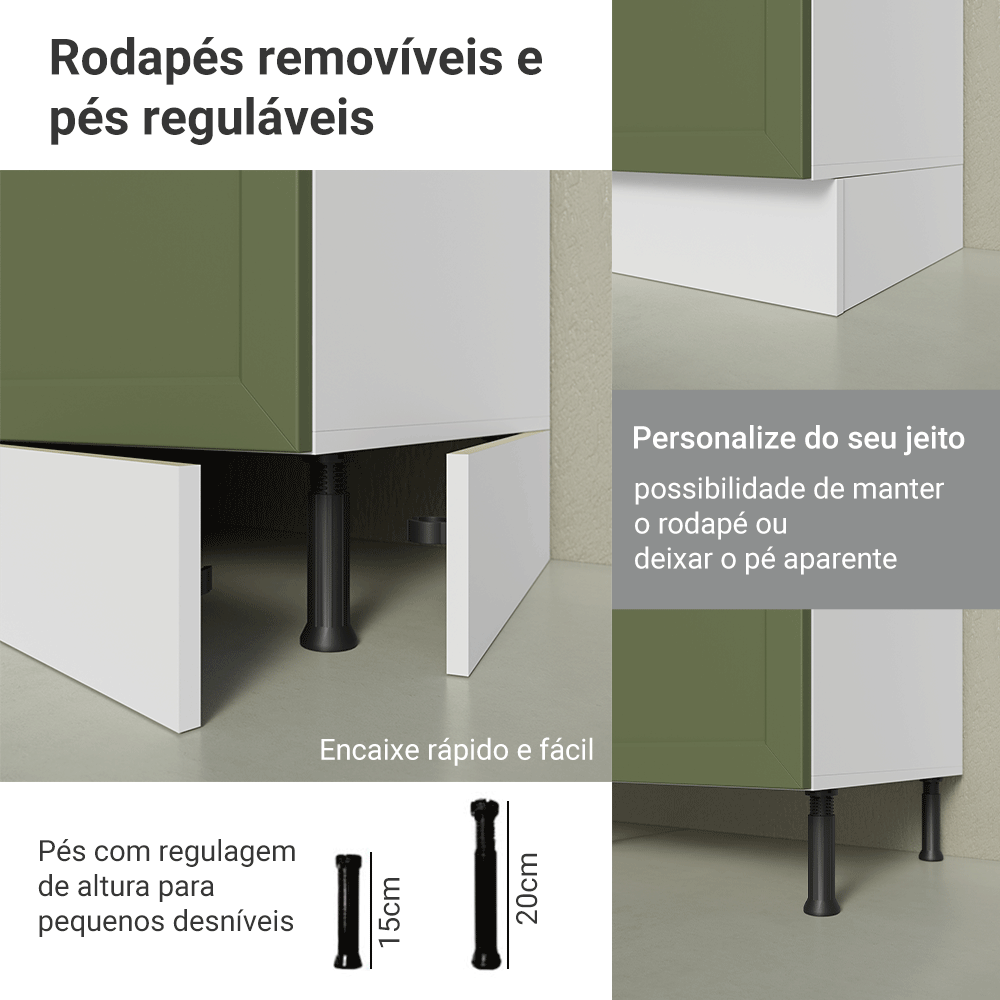 Armário de Cozinha Compacta 180 cm Branco/Verde Vik Madesa 01