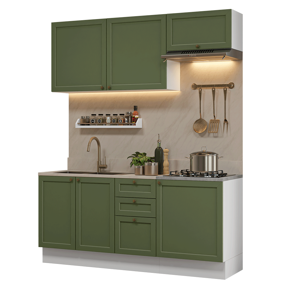 Armário de Cozinha Compacta 180 cm Branco/Verde Vik Madesa 01 - Branco/Verde
