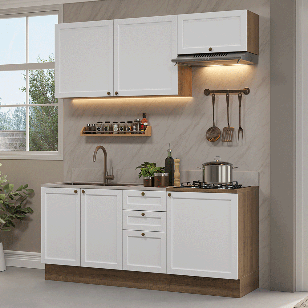 Armário de Cozinha Compacta 180 cm Rustic/Branco Vik Madesa 01 - Rustic/Branco