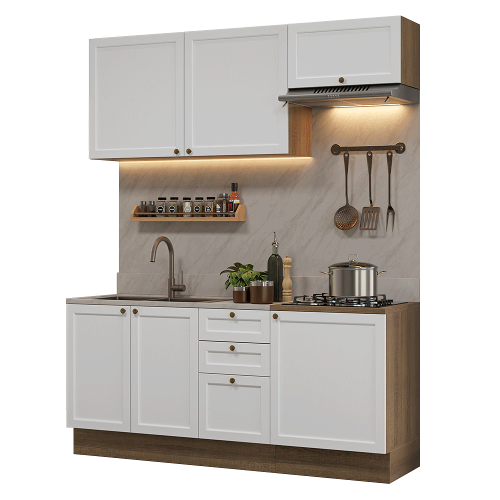 Armário de Cozinha Compacta 180 cm Rustic/Branco Vik Madesa 01 - Rustic/Branco