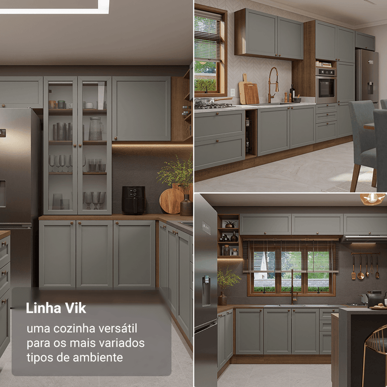 Armário de Cozinha Compacta 180 cm Rustic/Cinza Vik Madesa 01