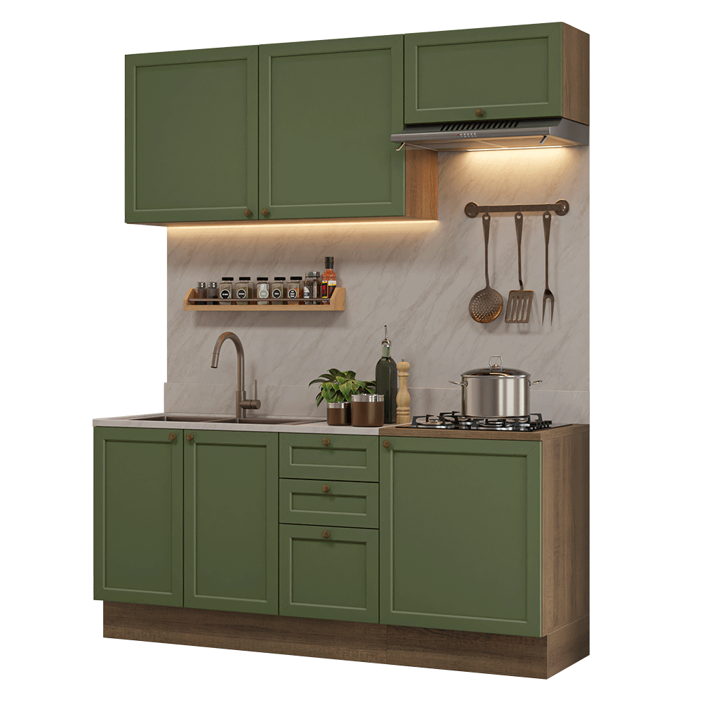 Armário de Cozinha Compacta 180 cm Rustic/Verde Vik Madesa 01 - Rustic/Verde